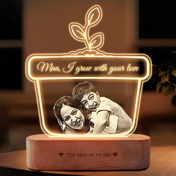 Photo Personalized "Maa I Grow With Your Love" Engraved Acrylic Lamp For Mothers