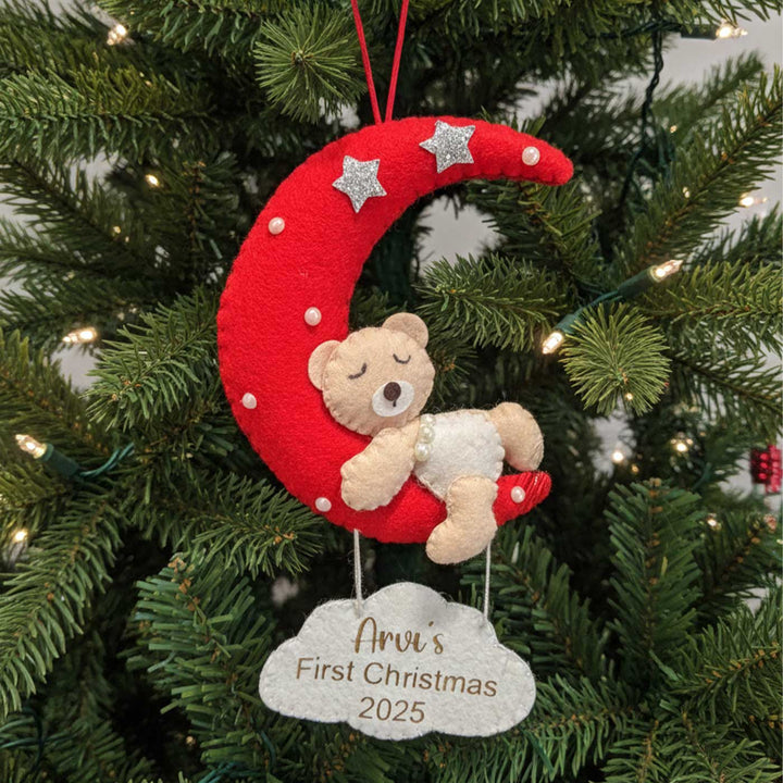Personalized Handmade First Christmas Baby On Moon Christmas Onrmanets