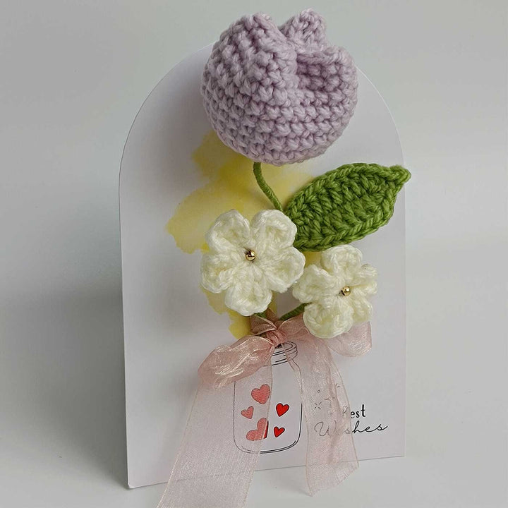 Handmade Crochet 3D Lavender Tulip Greeting Card