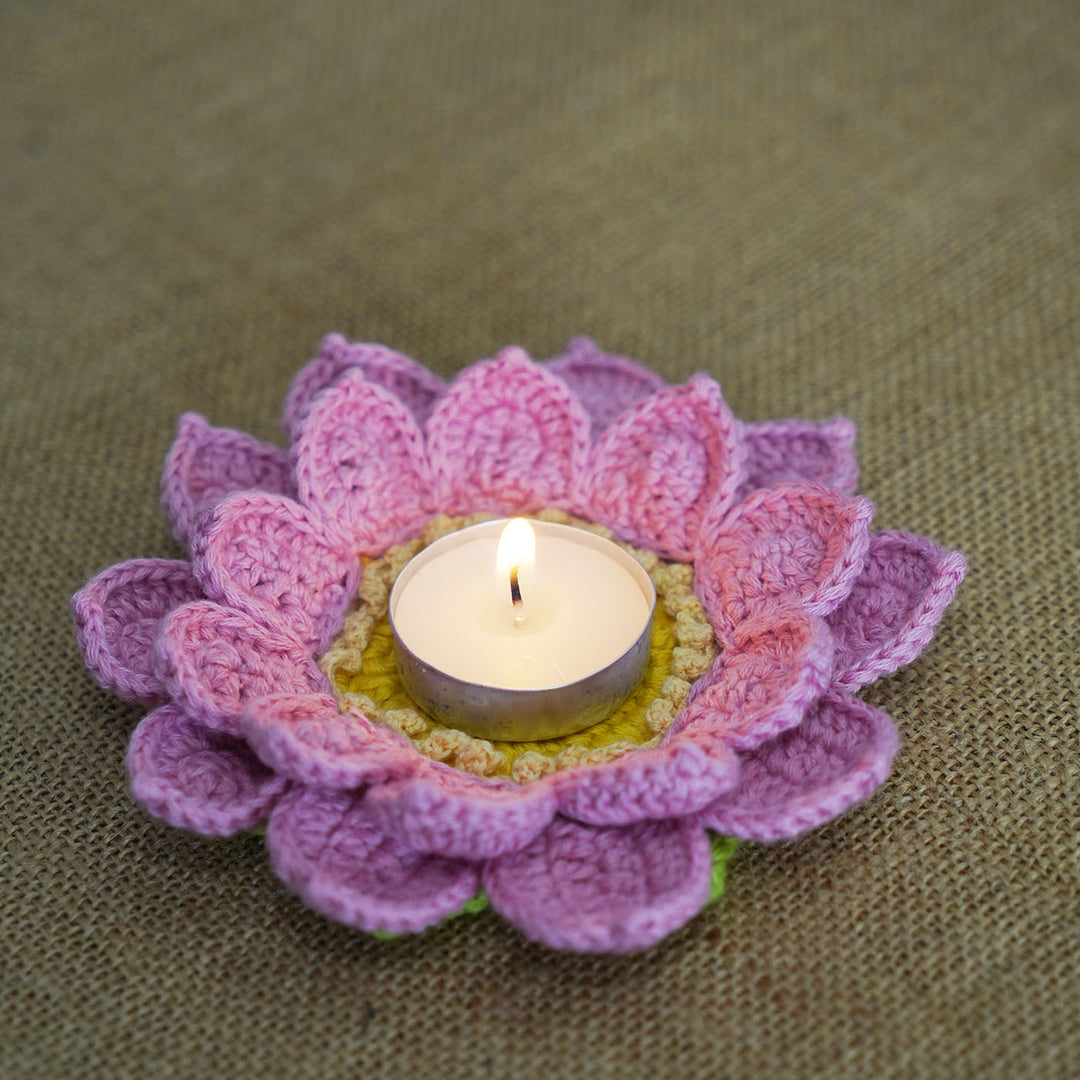 5.5 Inch | Handmade Crochet Lotus Tealight Holder