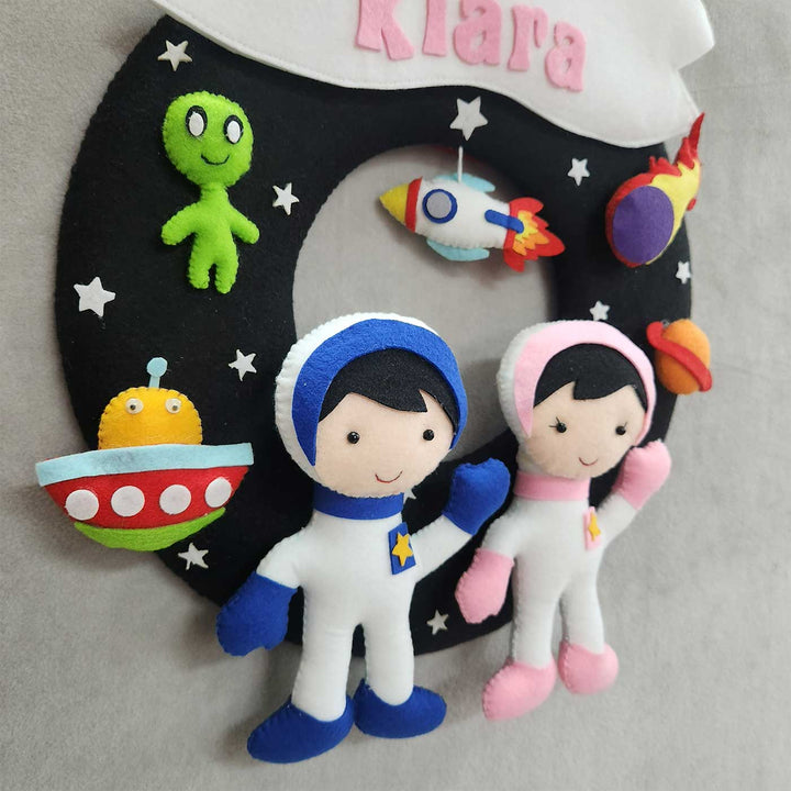 Personalized Astronaut Theme Felt Kids Name Plate