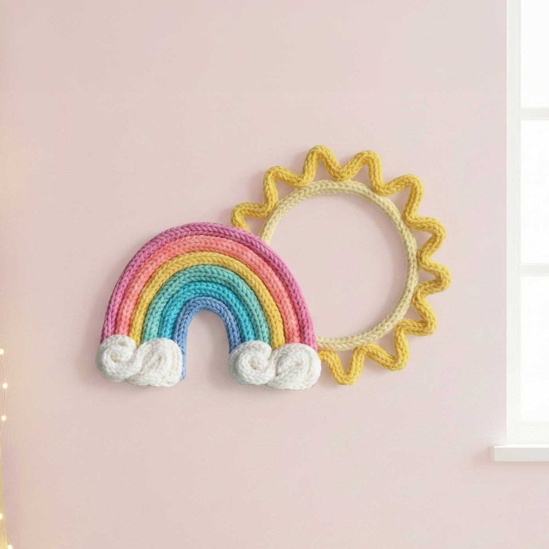 Handmade Knitted Wire Rainbow & Sun Hanging For Kids Room Decoration
