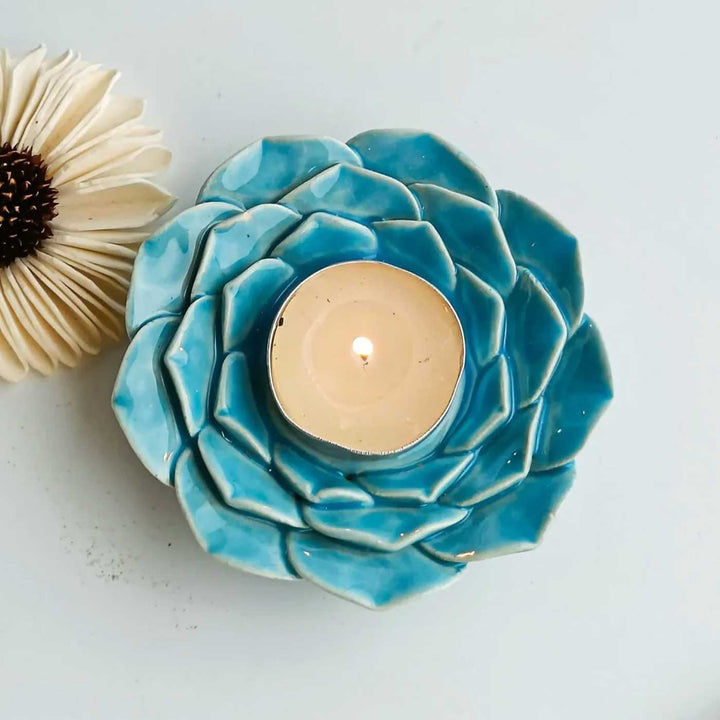 Set of 4 | Handmade Phoolrani Ceramic Tealight Holder