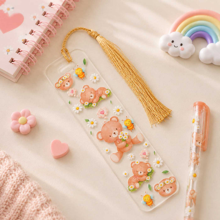 Teddy Theme Handmade Acrylic Bookmark With Tassel For Book Lovers