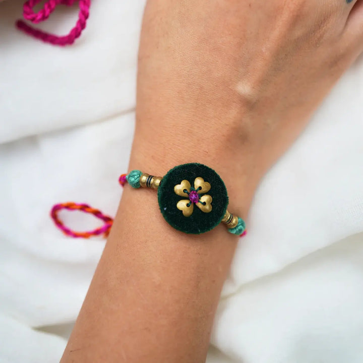 3 pc Rakhi + Brass Thali Set | Premium Love Embroidered & Beaded Rakhi Set with Roli Chawal