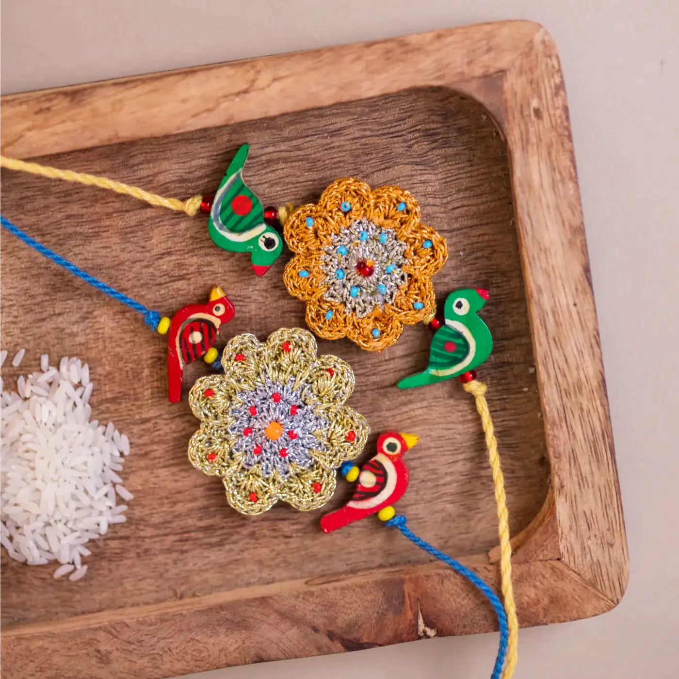 Buy Handmade Crochet Flower & Birds Rakhi With Roli Chawal | Set Of 2 ...