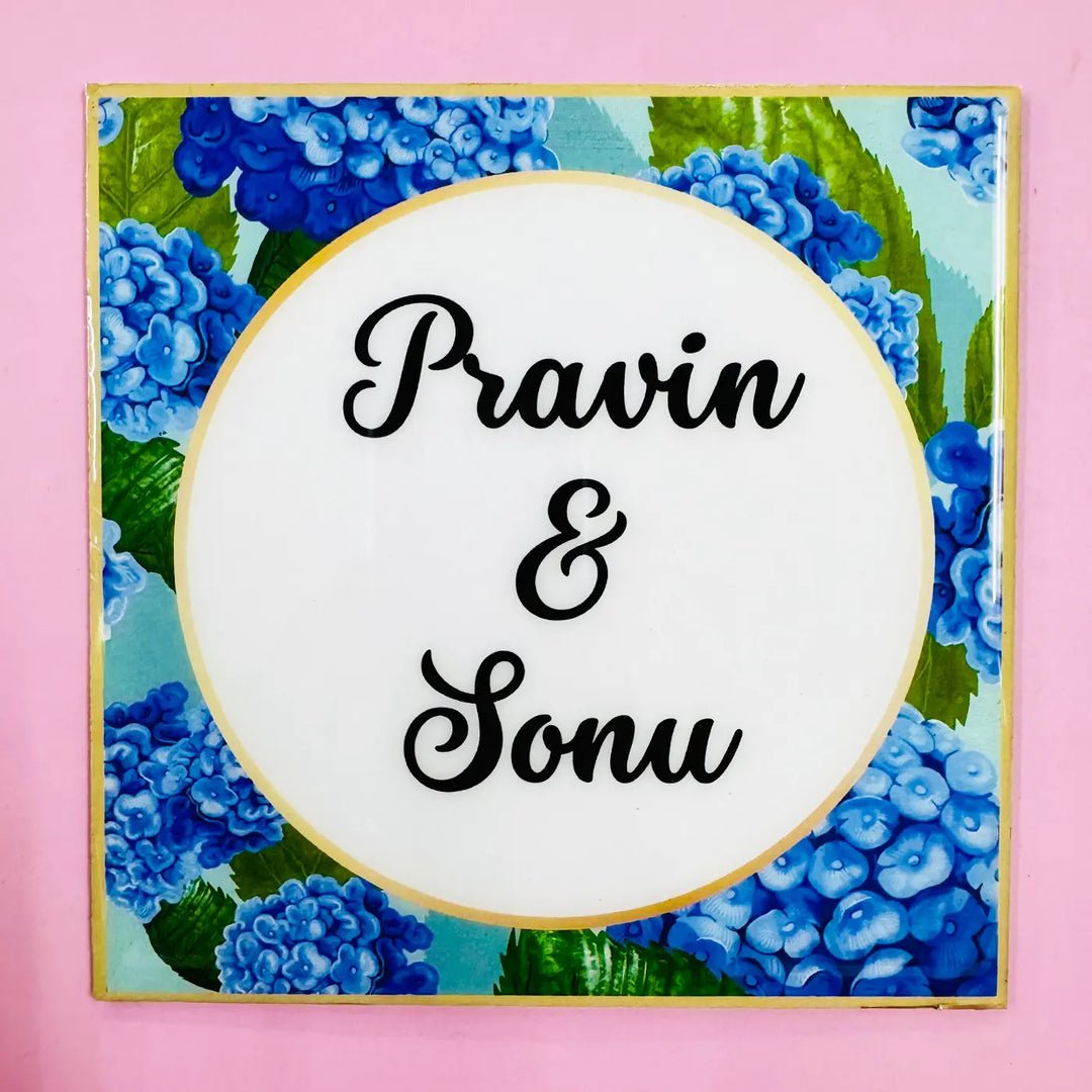 Personalized Blue Hydrangea Theme Resin Name Plate