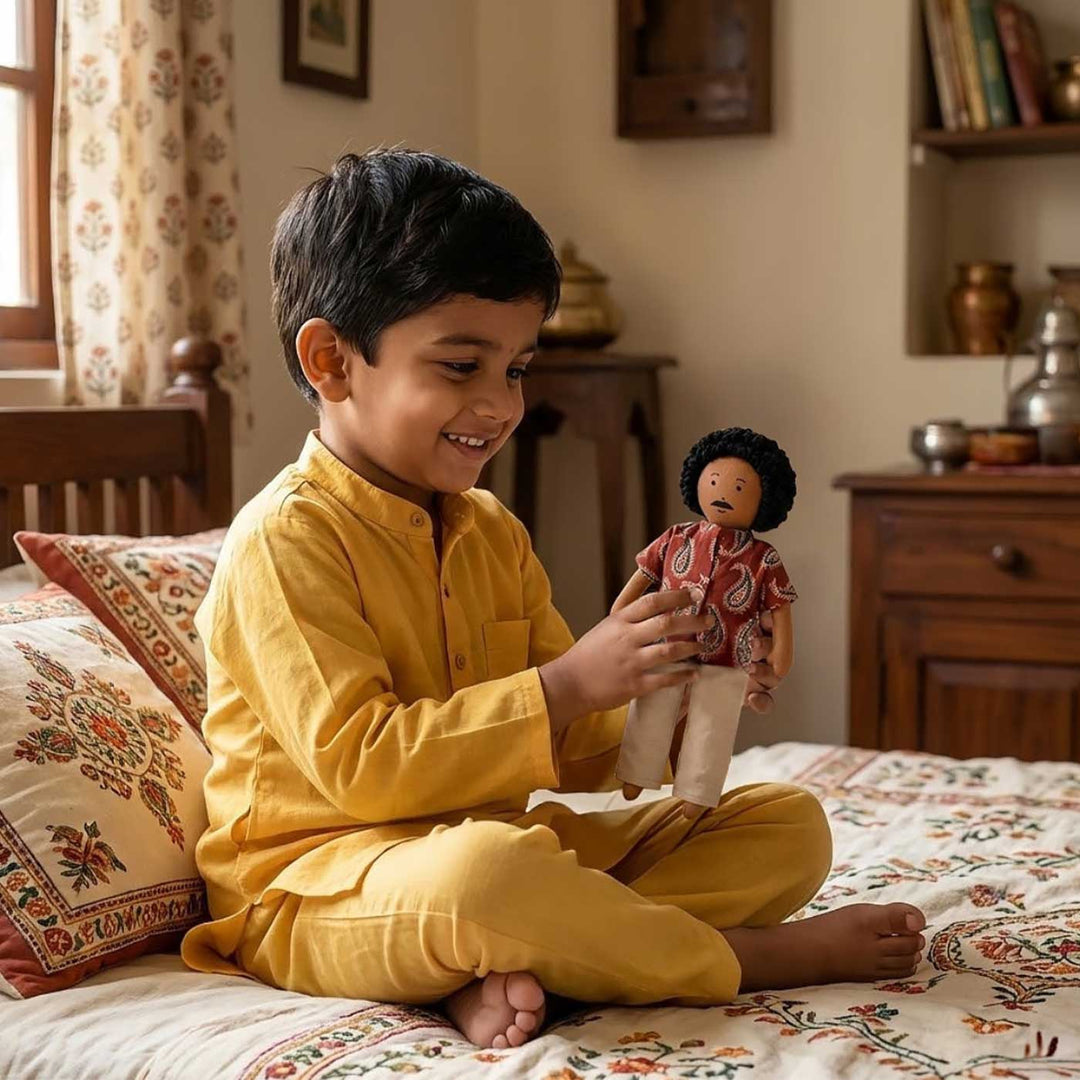Nilah's Appa (Father) In Maroon Shirt | Soft Hand-Stitched Sustainable Indian Play Doll