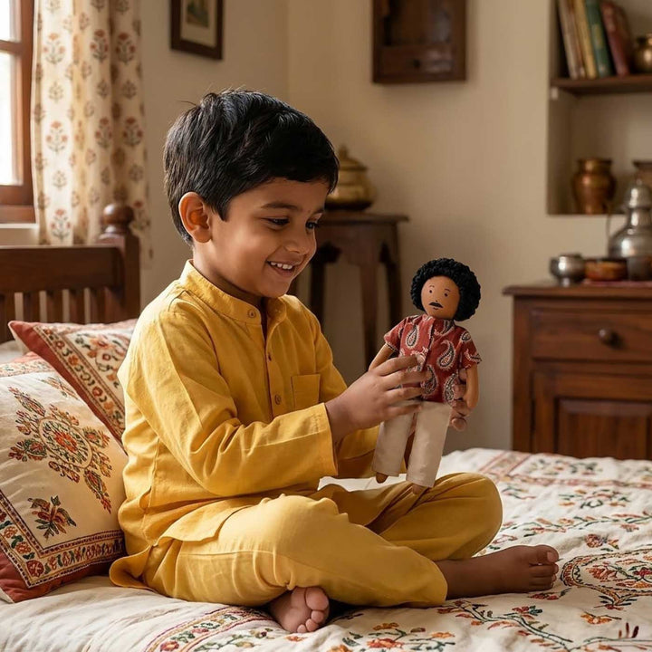 Nilah's Appa (Father) In Maroon Shirt | Soft Hand-Stitched Sustainable Indian Play Doll