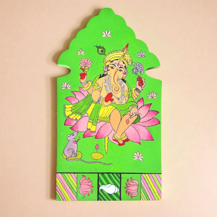 Hand-Painted Ganesha Wooden Wall Decor