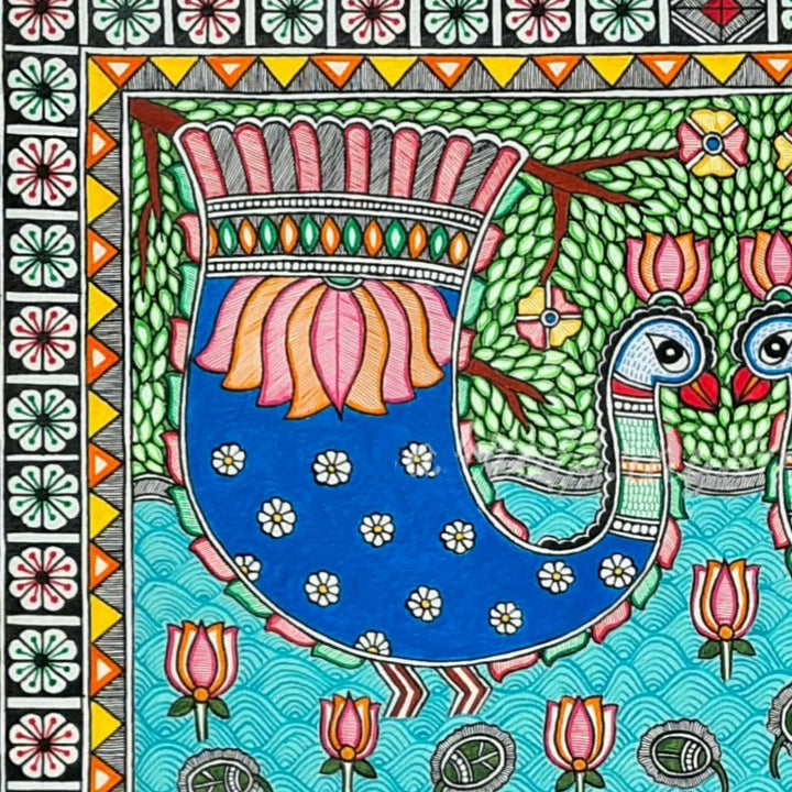 11 x 16 Inch | Duo Dancing In Bloom | Original Hand Painted Madhubani Painting On Paper