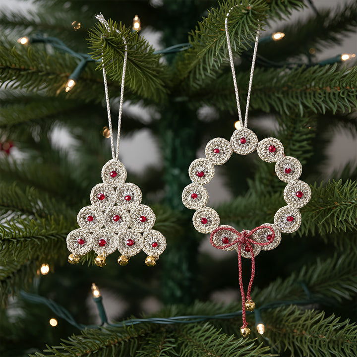 2 Pc | Handmade Beaded Tree & Wreath Ornaments For Christmas Decoration