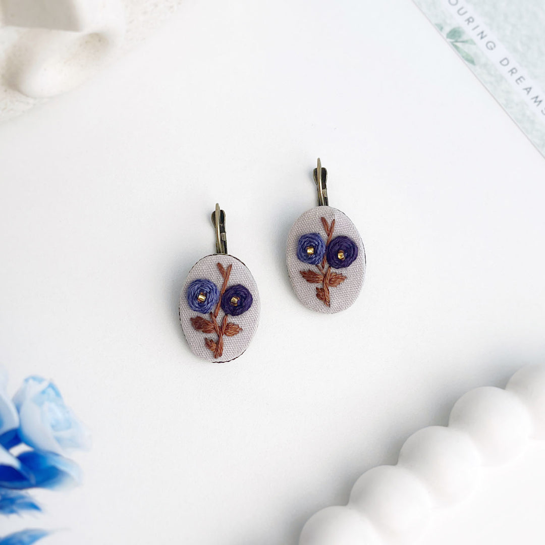 Hand Embroidered Moon Garden Bronze Tone Earrings