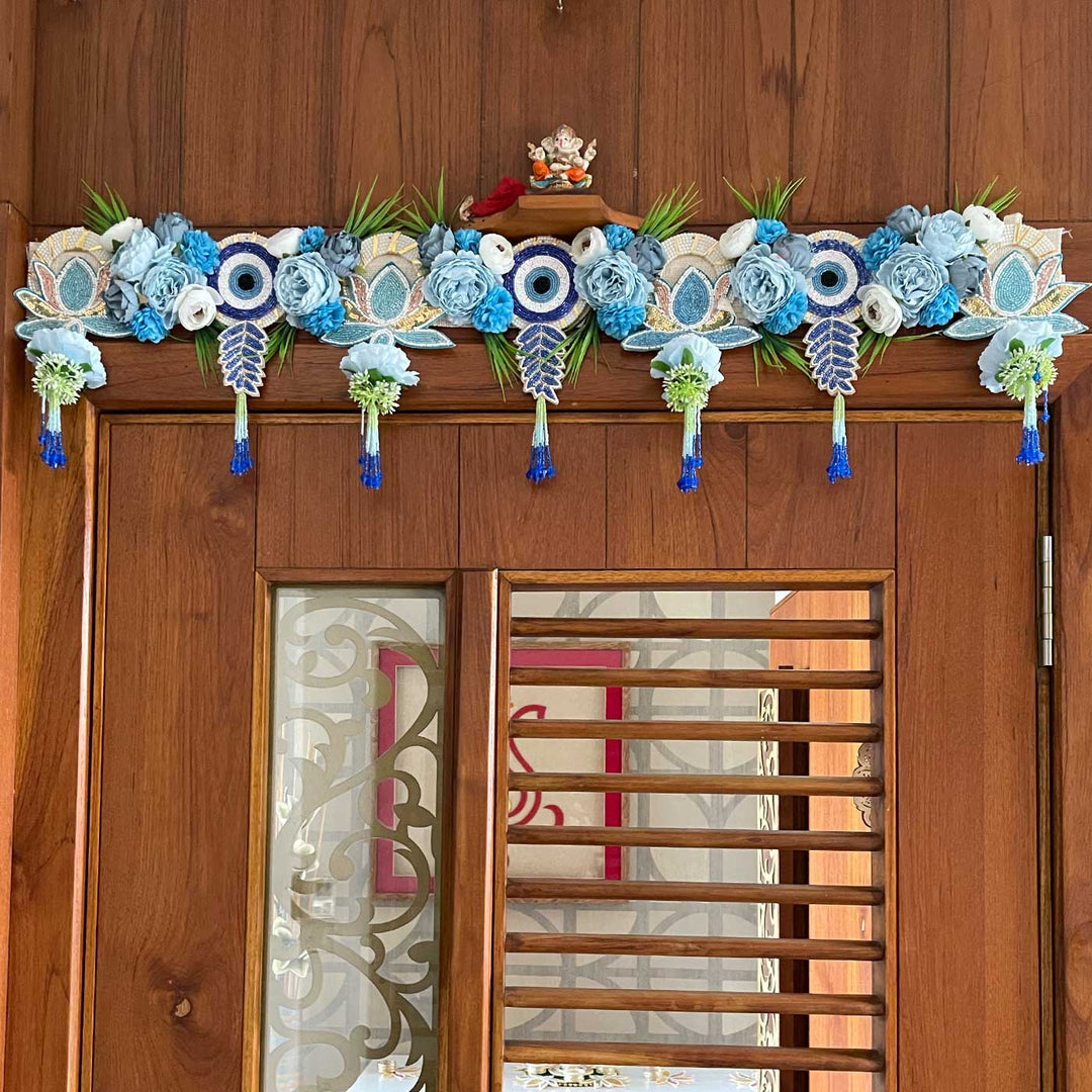 Handmade Beaded Floral Evil Eye Design Jute Toran