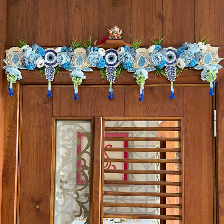 Handmade Beaded Floral Evil Eye Design Jute Toran