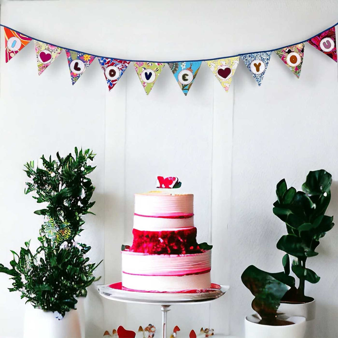 Handmade Multicolored "I Love You" Upcycled Fabric Bunting