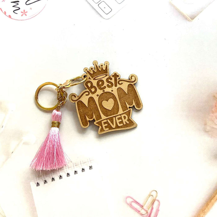 Handmade Best Mom Ever MDF Wood Keychain
