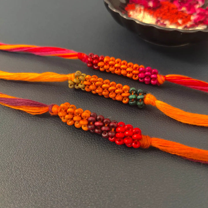 Handmade Multicolour Beaded Rakhi With Roli Chawal