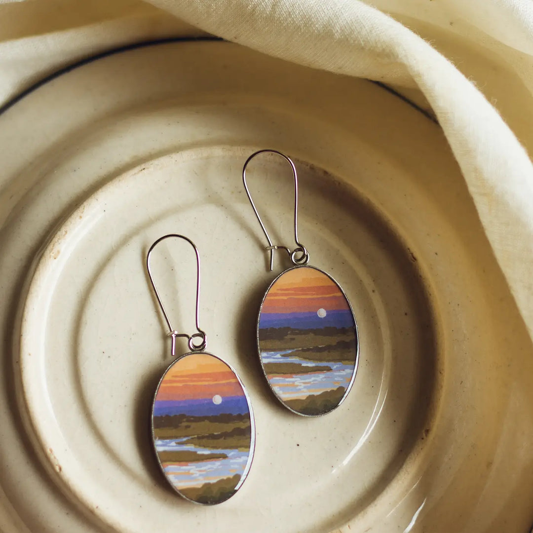 Illustrated Sunset Inspired Resin & Stainless Steel Earrings