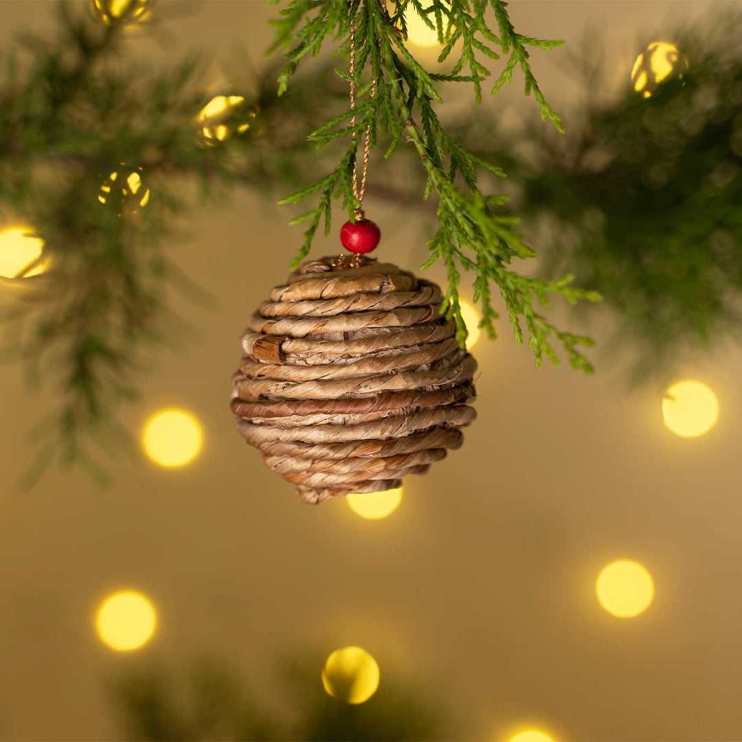 2 Pc | Handmade Banana Rope Christmas Ball Ornaments