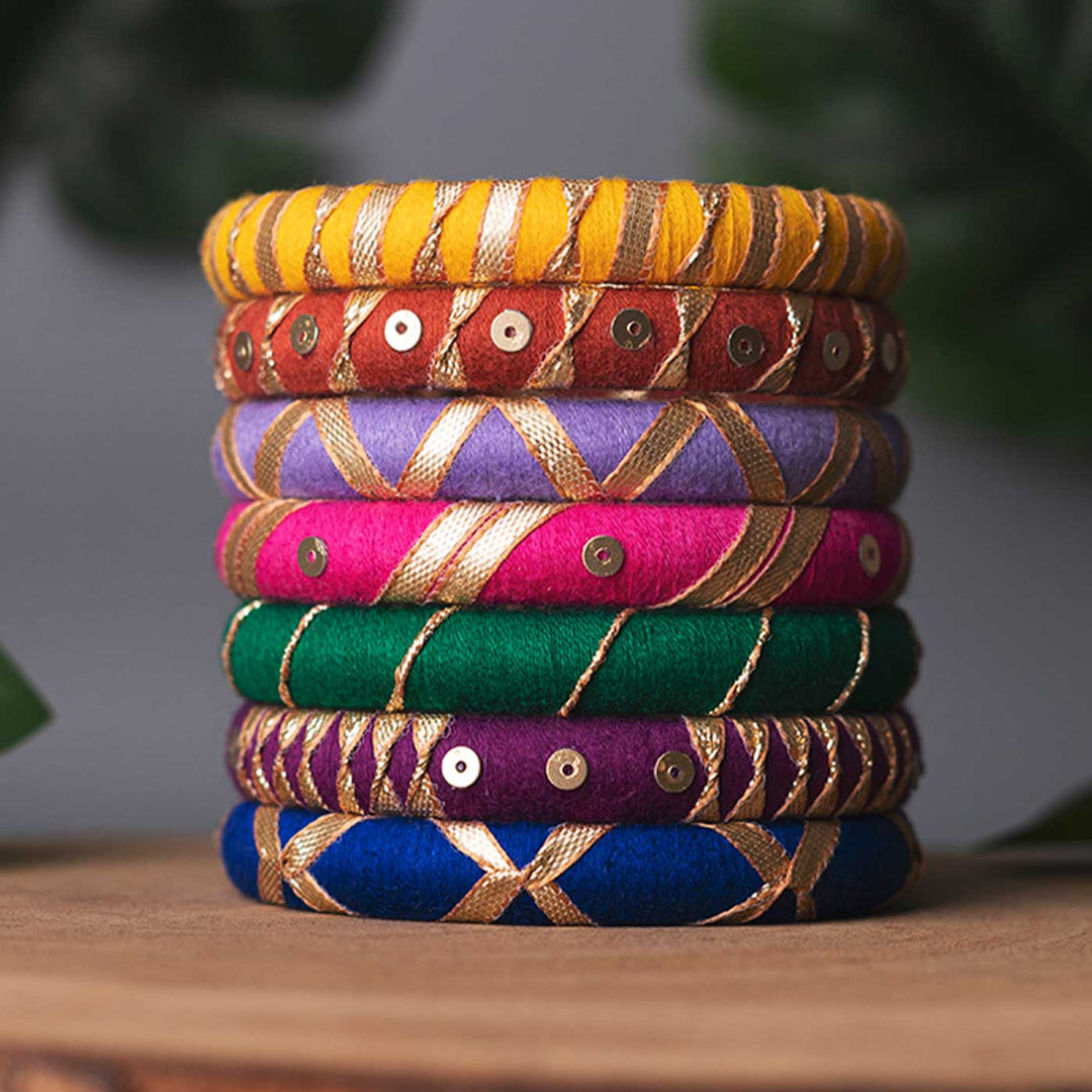 Multicolor Handcrafted Elegant Gotta Patti Bangles | Set of 7