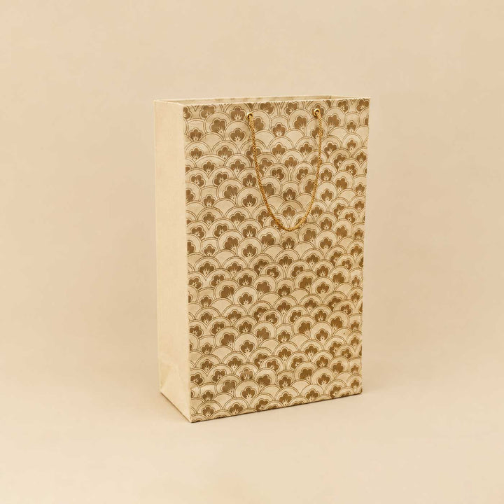 Handmade Anar Screen Printed White Paper Hamper Bag For Festive Gifting