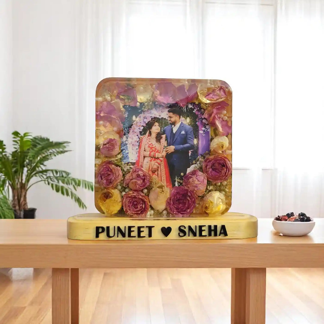 Photo Personalized Preserved Flower Rose Theme Decorative Plaque With Lights