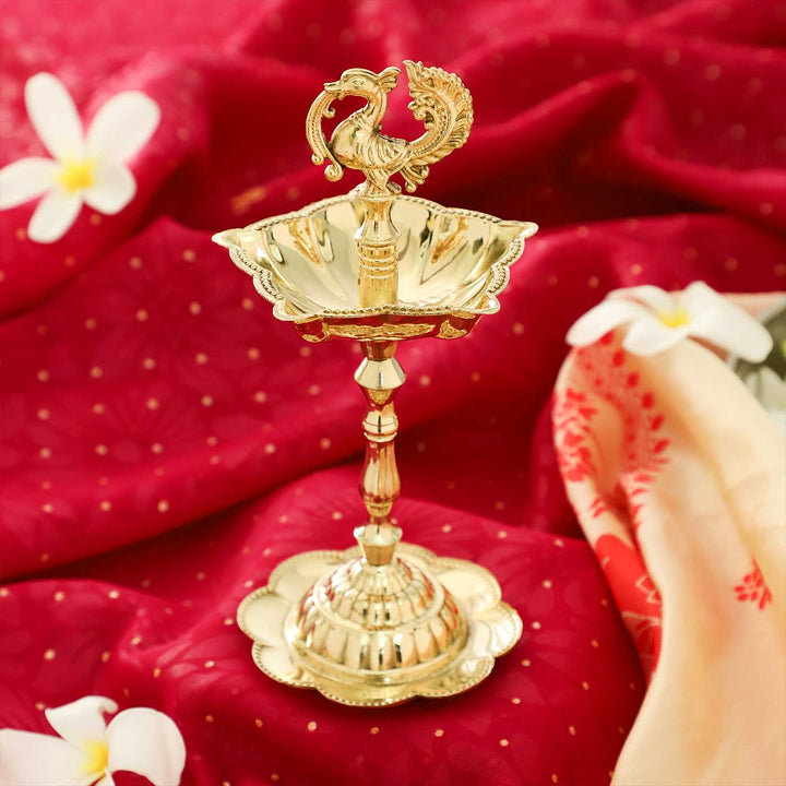 Peacock Brass Oil Lamp Stand For Festive Decor