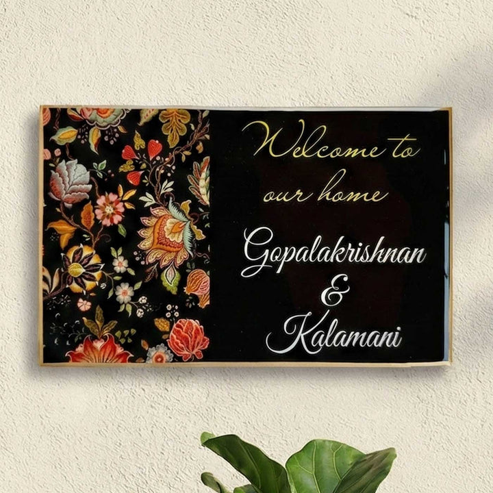 Personalized Black Floral Theme Resin Name Plate