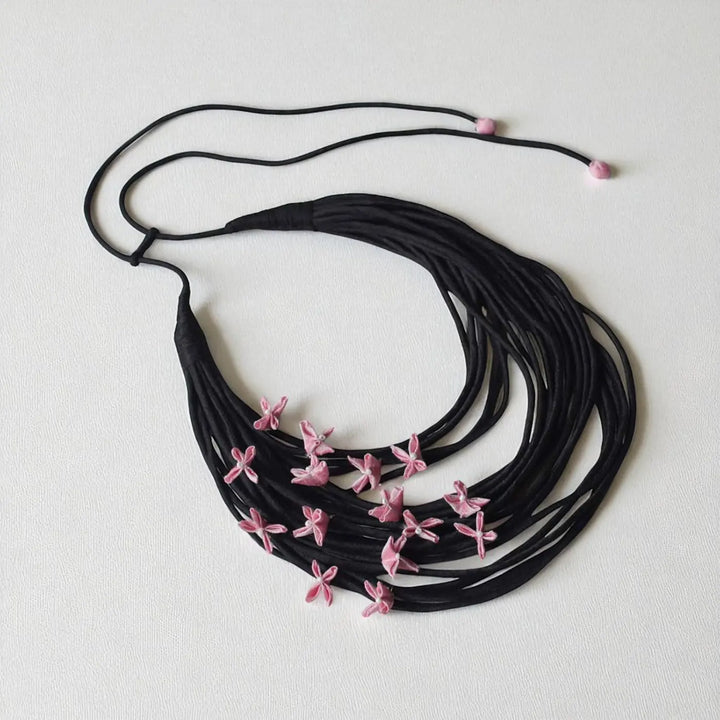 Handmade Textile Art Wired Floral Design Dupion Silk Fabric Necklace