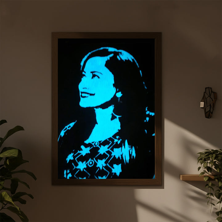 Photo Personalized Glow in the Dark Hand Illustrated Portrait With Premium Wooden Frame