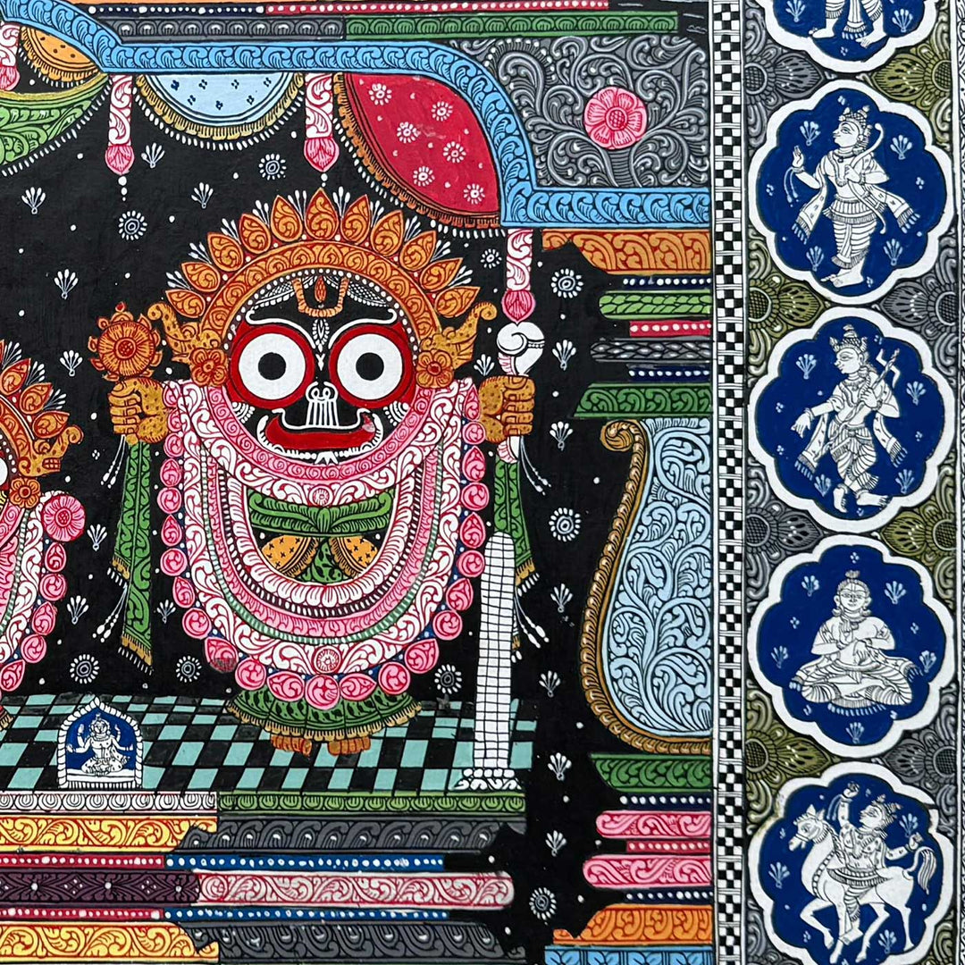 24 X 40 Inch | Handmade Canvas Lord Jagannath Balbadra Subhadra Painting