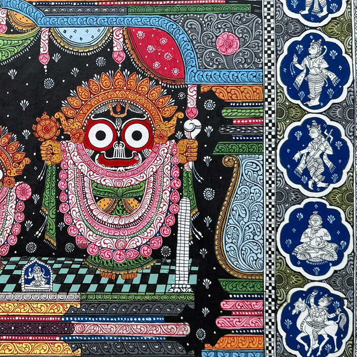 24 X 40 Inch | Handmade Canvas Lord Jagannath Balbadra Subhadra Painting