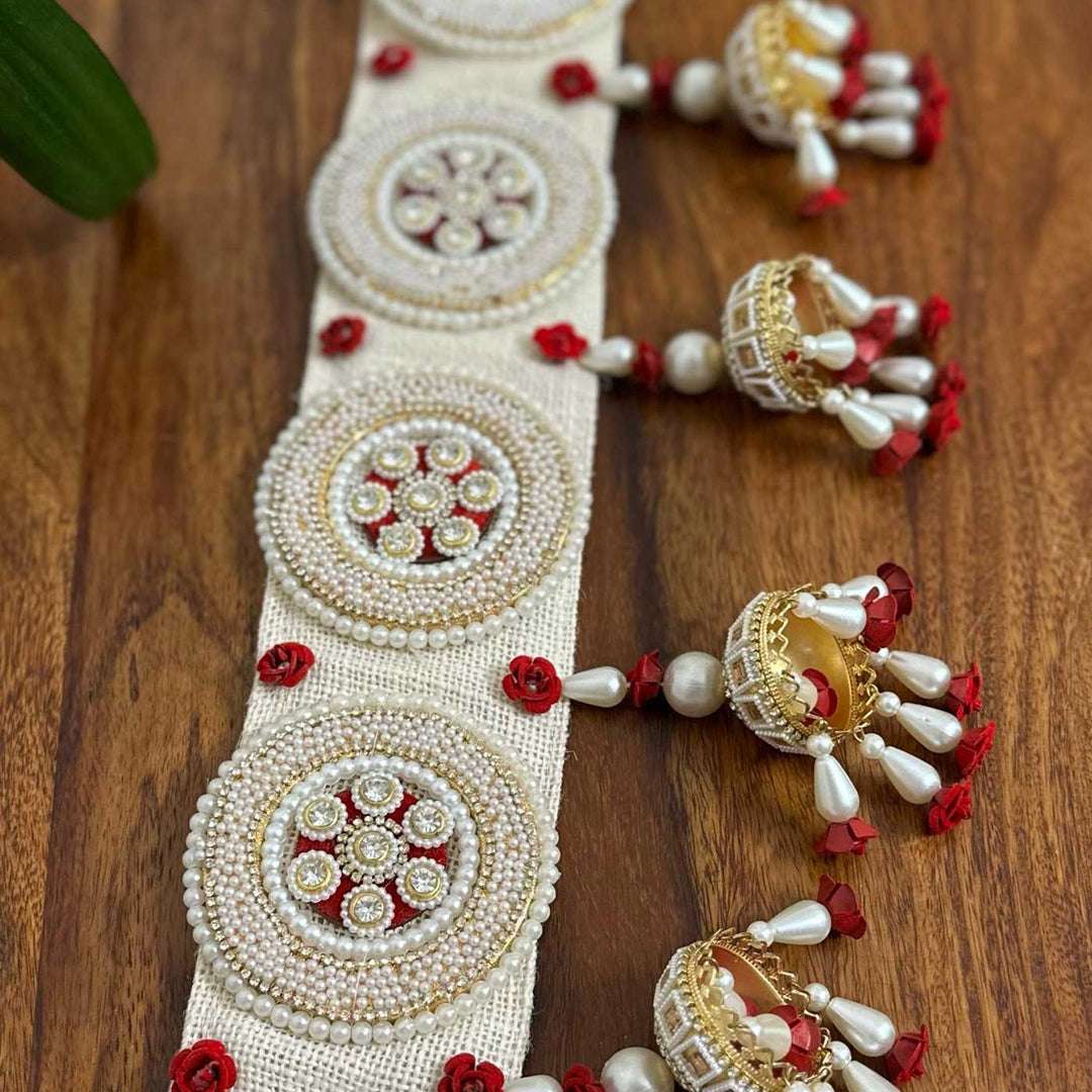 Handmade Beaded Boho Red And White Jute Toran