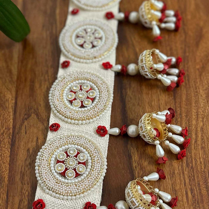 Handmade Beaded Boho Red And White Jute Toran