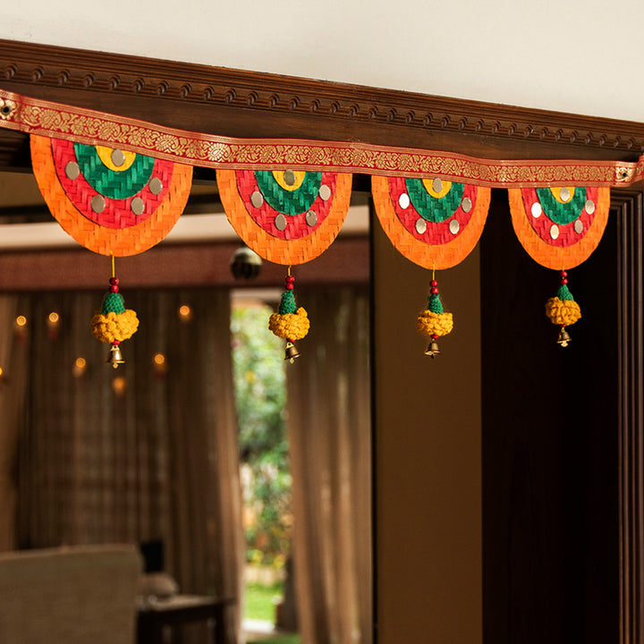 Satrangi Handcrafted Marigold Bamboo Toran With Crochet Detailing For Festive Decor