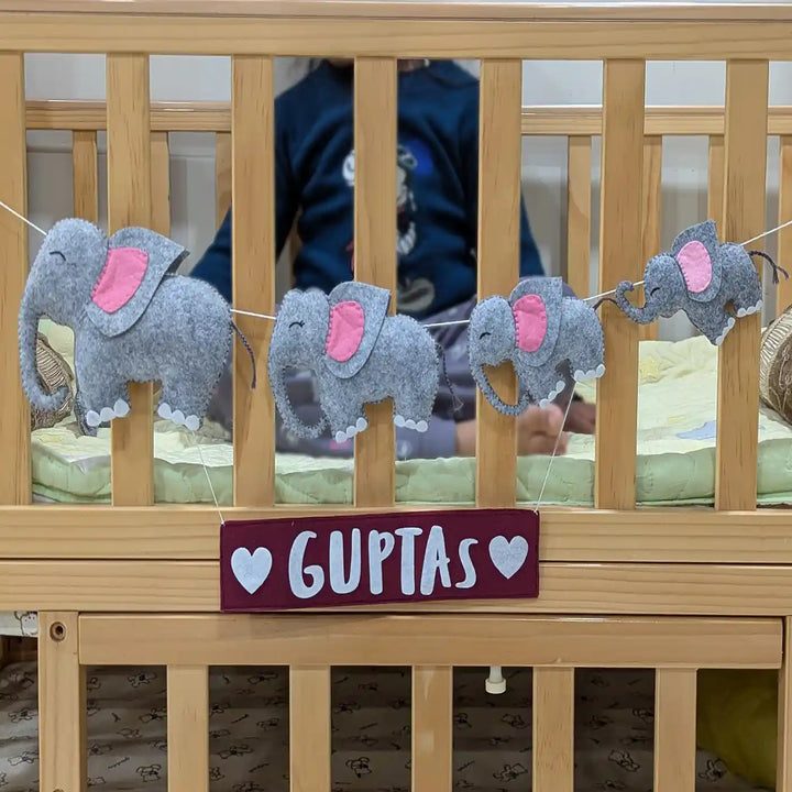 Personalized Handmade Elephant Family Felt Kids Name Plate