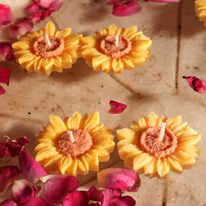 Set of 5 | Handmade Small Sunflower Floating Soy Wax Scented Candle