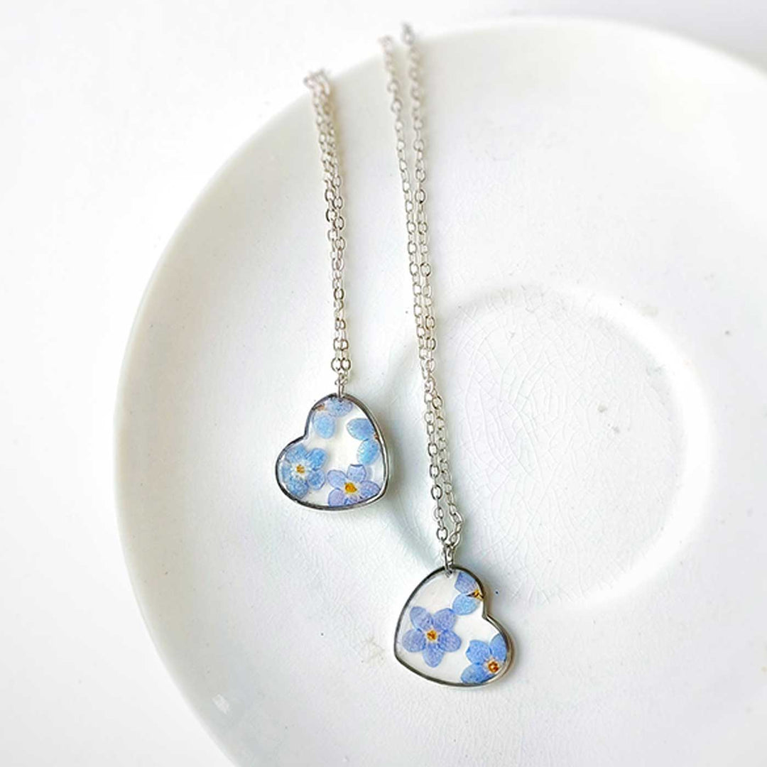 Kiss In Paris Blue Preserved Flower Stainless Steel Necklace