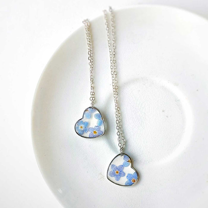 Kiss In Paris Blue Preserved Flower Stainless Steel Necklace