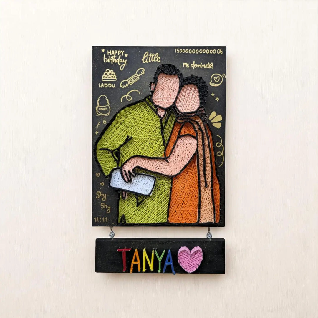 Photo Personalized Handmade String Art Couple Theme MDF Wood Name Plate
