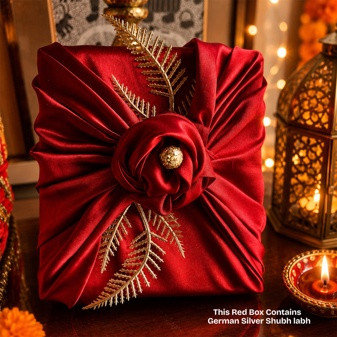 Ruby Utsav Red Basket Diwali Gift Hamper With Urli Soy Wax Candle And Almond Potli For Festive Gifting