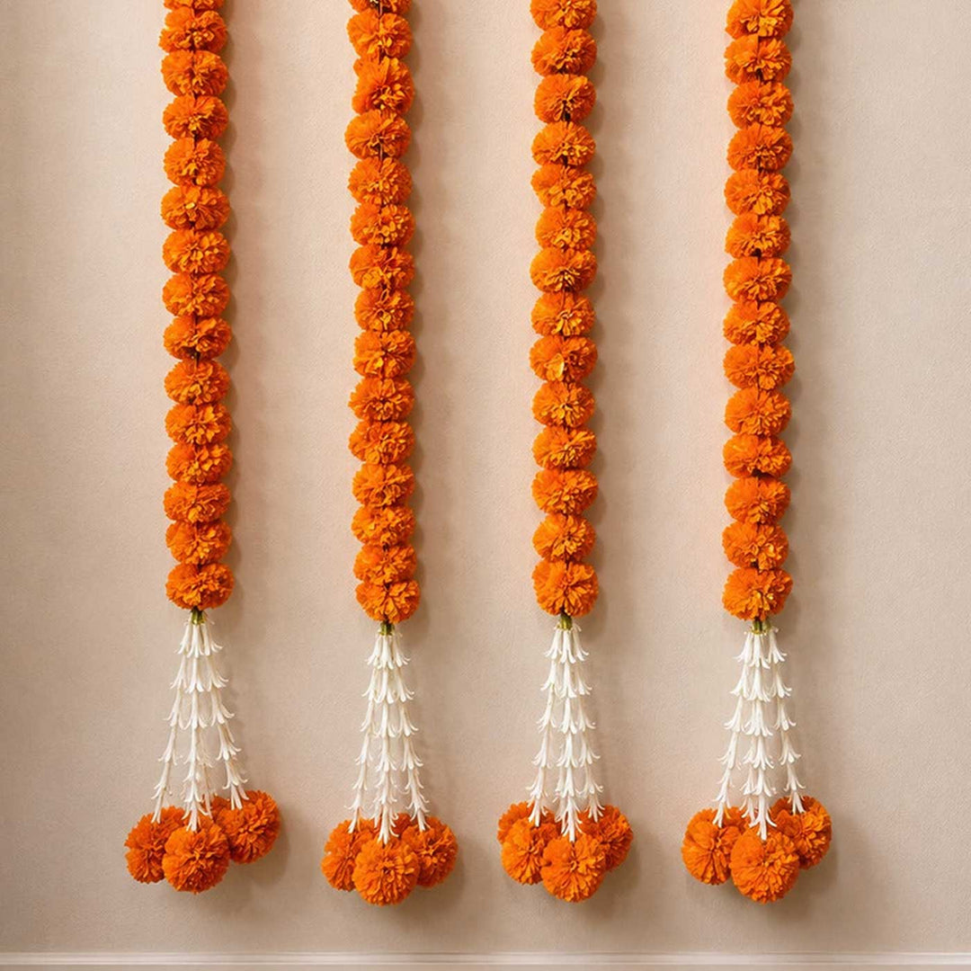 Handcrafted Artificial Orange Marigold Flower Hangings For Festive Decor