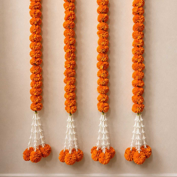 Handcrafted Artificial Orange Marigold Flower Hangings For Festive Decor