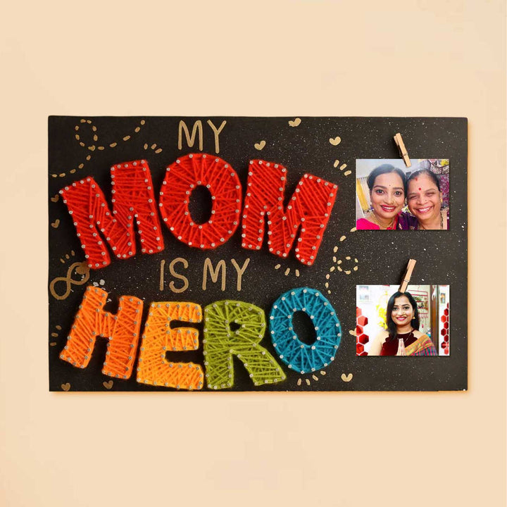 Handmade String Art "My Mom Is My Hero" MDF Decorative Plaque For Mothers
