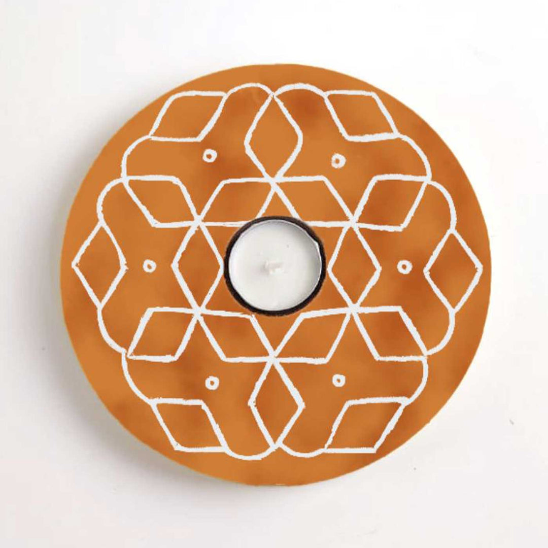 Hand-Painted Aureya Wooden Tealight Holder