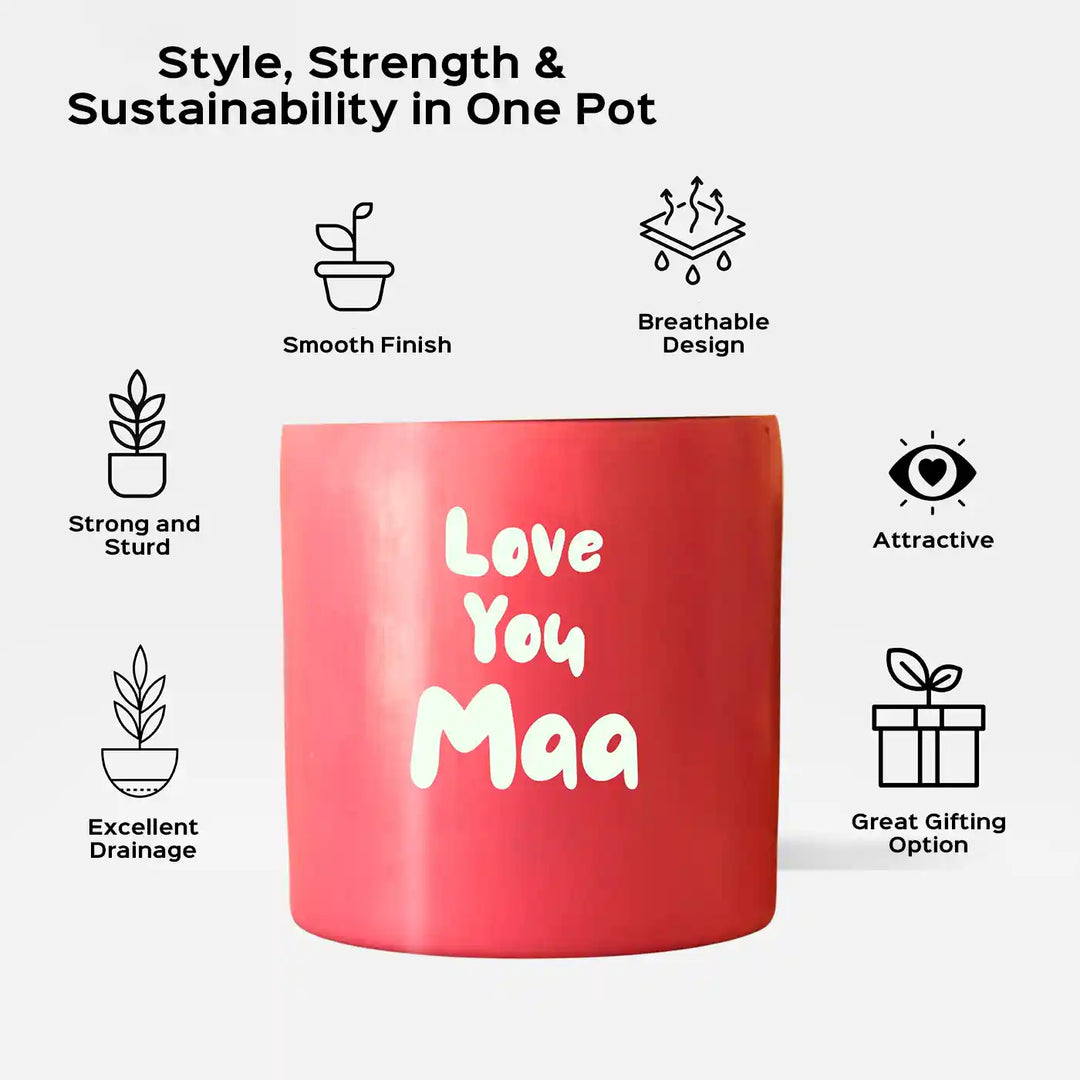 Customized Hand-Painted Love You Maa Theme Terracotta Planter