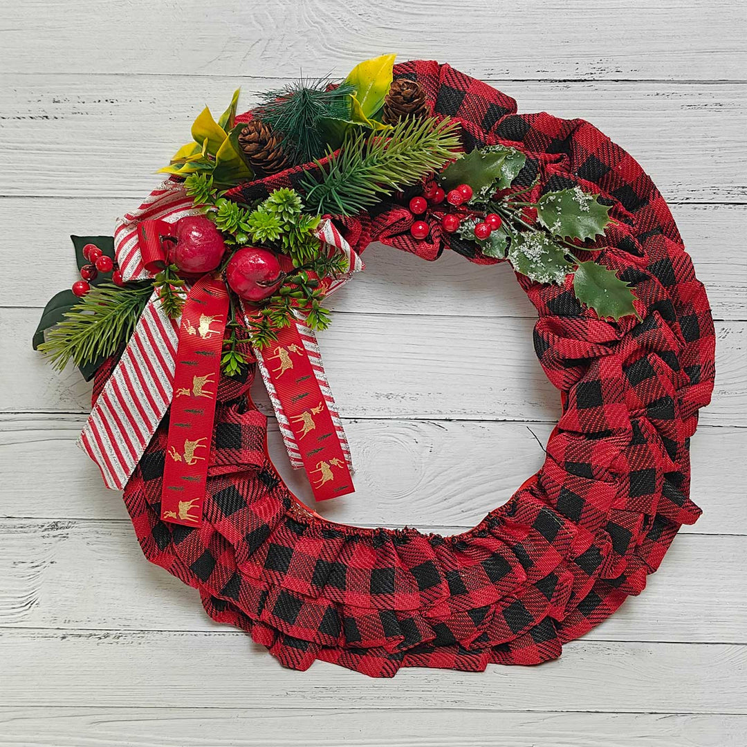Handmade Plaid Charm Holiday Cotton Wreath