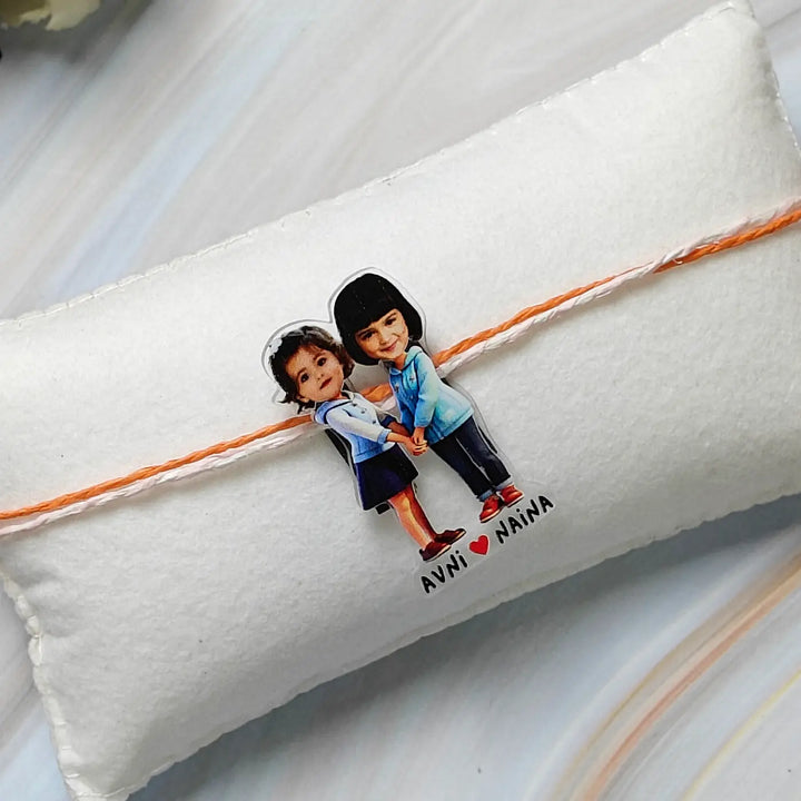 Photo Personalized Reusable Caricature Sister Bond Theme Acrylic Kids Rakhi