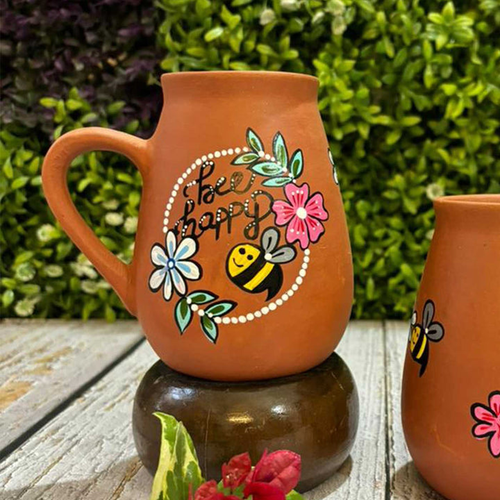 Hand-Painted "Bee Happy" Terracotta Mug